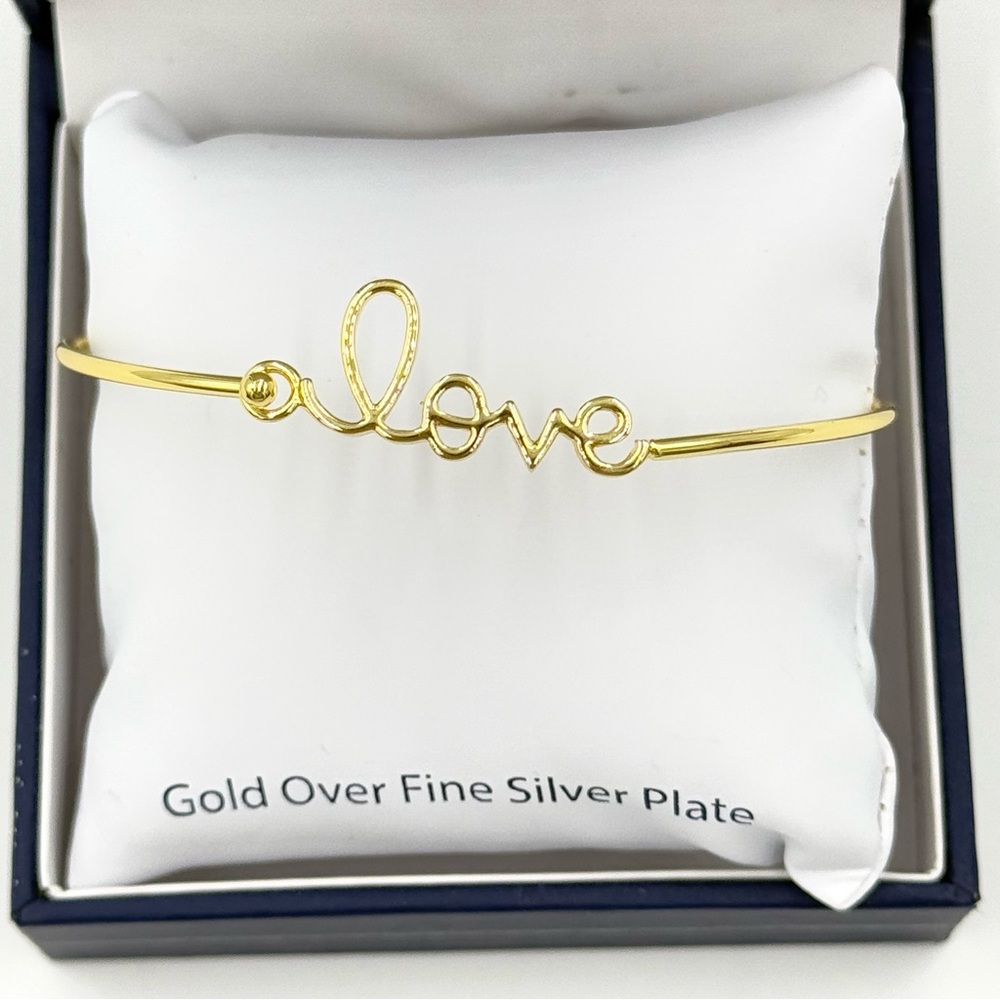 NIB Belk Silverworks Gold Over Fine Silver Plated Love Hook Bangle Bracelet
